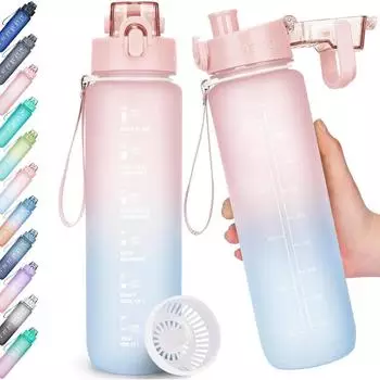 LuxusKollektion Trinkflasche 1l, BPA-frei, auslaufsicher, Zeitmarkierung