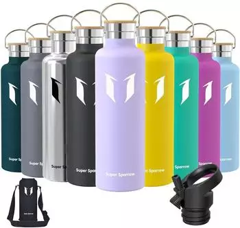 LuxusKollektion Edelstahl Trinkflasche 350ml&ndash;1L, BPA-frei, 2 Deckel, lavendel