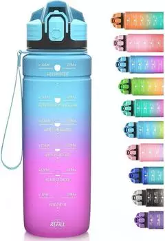 LuxusKollektion Sport-Trinkflasche Tritan BPA-frei mit Zeitmarkierung 700ml, blau-lila