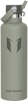 Super Sparrow Trinkflasche mit Strohhalm, Edelstahl, doppelwandig, 1000ml, salbei