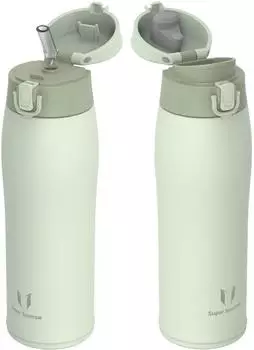 Super Sparrow Thermoflasche Edelstahl 750ml, hellgr&uuml;n, BPA-frei, 2 Deckel