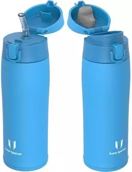 Super Sparrow Thermosflasche Edelstahl 500ml himmelblau, BPA-frei, 2 Deckel