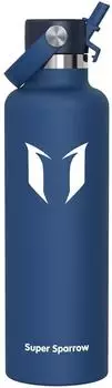 Super Sparrow Thermoflasche mit Strohhalm, Edelstahl, 1000ml, blaubeere