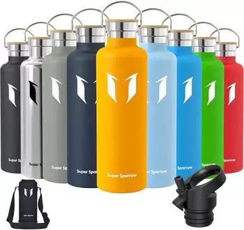 LuxusKollektion Trinkflasche Edelstahl, auslaufsicher, BPA-frei, 2 Deckel (350ml-1l)