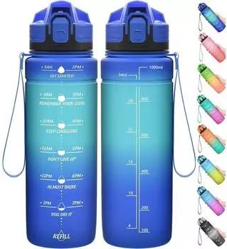 LuxusKollektion Trinkflasche mit Zeitmarkierung 700ml, BPA-frei, Tritan, dunkelblau-hellblau