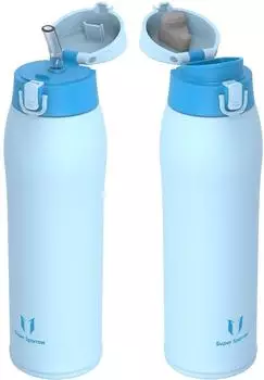 Super Sparrow Thermoflasche Edelstahl 950ml hellblau, BPA-frei, 2 Deckel