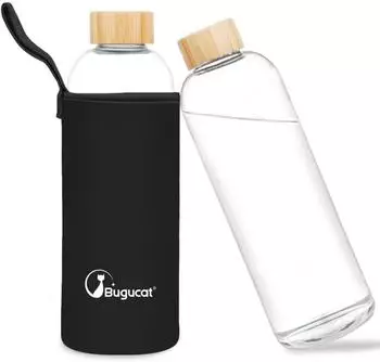 LuxusKollektion Trinkflasche aus Borosilikatglas 1l mit Schutzhülle, schwarz