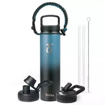 LuxusKollektion Trebo Thermosflasche Edelstahl 709ml, indigoschwarz, 3 Deckel