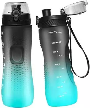 LuxusKollektion Trinkflasche mit Zeitmarkierung, Tritan BPA-frei, 750ml, schwarz/grün