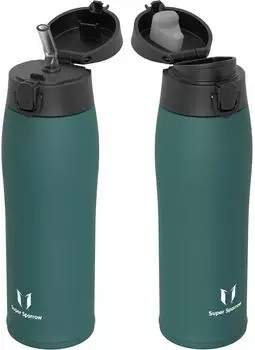 Super Sparrow Thermoflasche Edelstahl 750ml, 2 Deckel, BPA-frei, dunkelgr&uuml;n