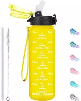 LuxusKollektion Kinder-Trinkflasche mit Strohhalm, Tritan, gelb, 500ml