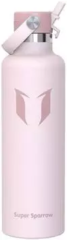 Super Sparrow Thermosflasche Edelstahl Kirschbl&uuml;ten 1000ml mit Strohhalm, BPA-frei (FlipFlow)