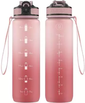 LuxusKollektion Trinkflasche mit Strohhalm 1L, Tritan, BPA-frei, hellrosa