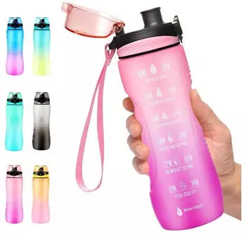 LuxusKollektion Trinkflasche mit Zeitmarkierung, Tritan BPA-frei, 750ml, rosa/violett