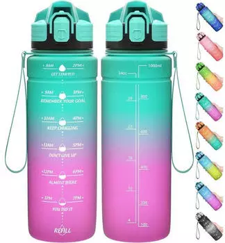 LuxusKollektion Trinkflasche mit Zeitmarkierung, Tritan, 500ml, smaragd-lila