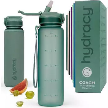 LuxusKollektion Trinkflasche mit Strohhalm und Zeitmarkierung 1L, mondlichtgr&uuml;n, BPA-frei
