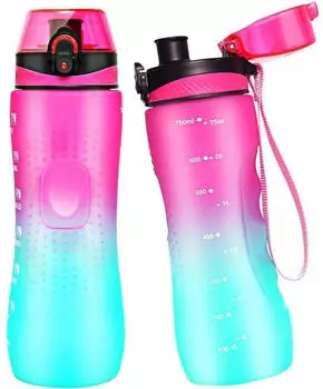 LuxusKollektion Trinkflasche mit Zeitmarkierung, Tritan BPA-frei, 750ml, lila-grün