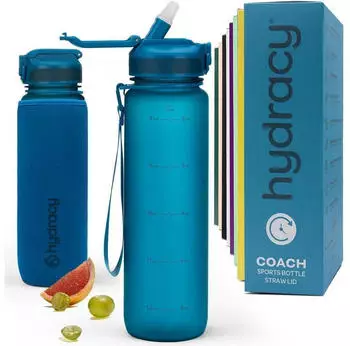 LuxusKollektion Trinkflasche mit Strohhalm und Zeitmarkierung 1L, BPA-frei, auslaufsicher