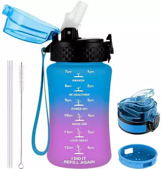 LuxusKollektion Kinder-Trinkflasche mit Strohhalm, BPA-frei, 350ml, blau/lila