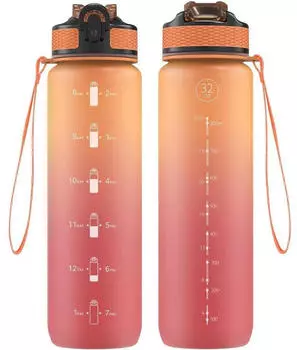 LuxusKollektion Trinkflasche mit Strohhalm, Tritan, 1L, orange-rot