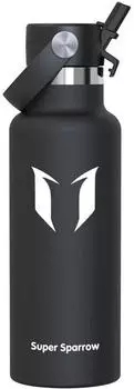 LuxusKollektion FlipFlow Thermotrinkflasche Edelstahl 500ml schwarz, BPA-frei, mit Strohhalm