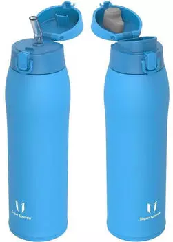 Super Sparrow Thermoflasche Edelstahl 950ml himmelblau, 2 Deckel, BPA-frei
