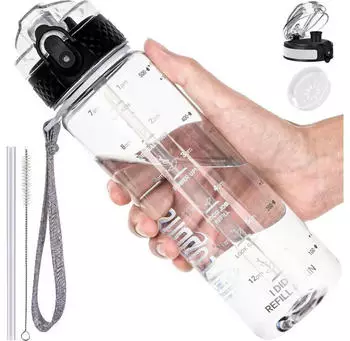 LuxusKollektion Trinkflasche f&uuml;r Kinder 500ml, auslaufsicher, mit Strohhalm, 2 Deckel, durchsichtig