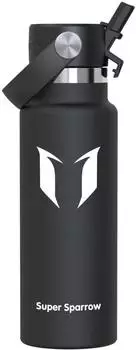 LuxusKollektion FlipFlow Isolier-Trinkflasche Edelstahl mit Strohhalm 350ml, schwarz
