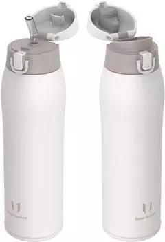 Super Sparrow Edelstahl-Thermosflasche 950ml, beige, BPA-frei, 2 Deckel