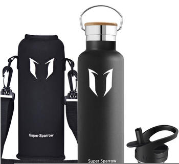 Super Sparrow Stainless Steel Water Bottle Standard Mouth (1L) Black