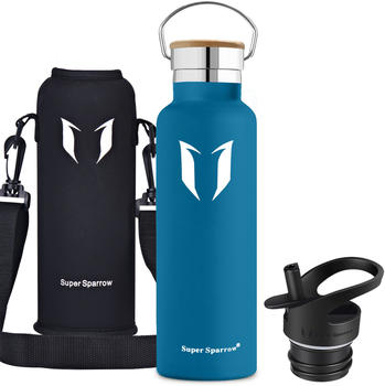 Super Sparrow Stainless Steel Water Bottle Standard Mouth (1L) Sea Blue
