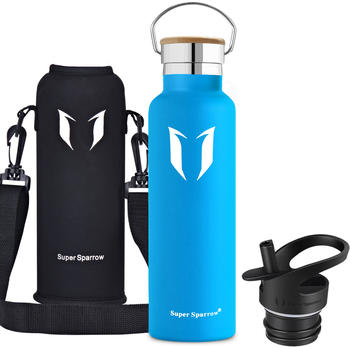Super Sparrow Stainless Steel Water Bottle Standard Mouth (1L) Sky Blue