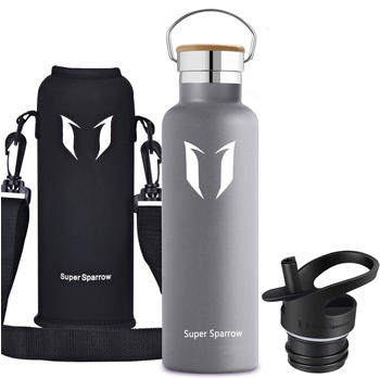 Super Sparrow Stainless Steel Water Bottle Standard Mouth (1L) Grey