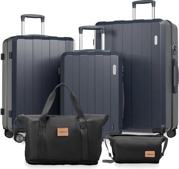 VALLSERO 4-Rollen-Trolley Set 55/66/75 cm mit Handtasche & Kosmetiktasche black