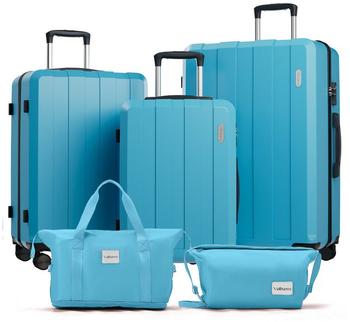 VALLSERO 4-Rollen-Trolley Set 55/66/75 cm mit Handtasche & Kosmetiktasche sky blue
