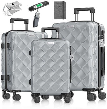 Kesser 4-Rollen Hartschalen Trolley Set 55/66/75 cm mit Kofferwaage & Reisebrieftasche grey