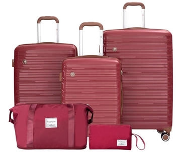 Travelhouse Ascona 4-Rollen-Trolley Set 55/65/75 cm mit Reisetasche und Kulturbeutel red