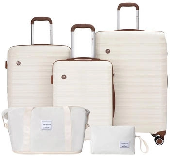 Travelhouse Ascona 4-Rollen-Trolley Set 55/65/75 cm mit Reisetasche und Kulturbeutel white