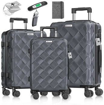 Kesser 4-Rollen Hartschalen Trolley Set 55/66/75 cm mit Kofferwaage & Reisebrieftasche anthracite