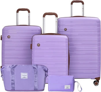 Travelhouse Ascona 4-Rollen-Trolley Set 55/65/75 cm mit Reisetasche und Kulturbeutel purple