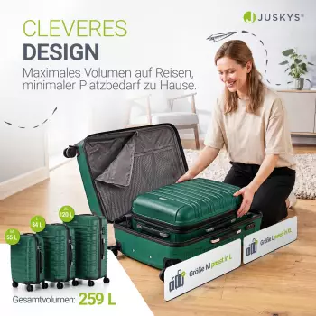 Juskys Rom 4-Rollen-Trolley Set 55/66/76 cm dunkelgrün – Juskys Rom 4-Rollen-Trolley Set 55/66/76 cm dunkelgrün für entspanntes Reisen in jeder Situation