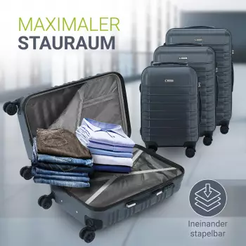 Juskys Rom 4-Rollen-Trolley Set 55/66/76 cm anthrazit – Juskys Rom 4-Rollen-Trolley Set 55/66/76 cm anthrazit für entspanntes Reisen