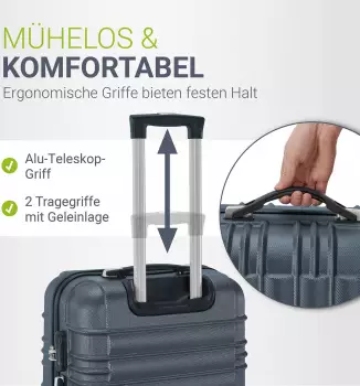Juskys Rom 4-Rollen-Trolley Set 55/66/76 cm anthrazit – Mühelose Mobilität durch durchdachtes Rollensystem