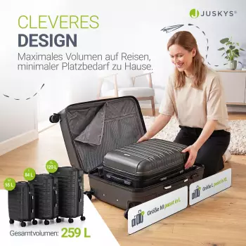 Juskys Rom 4-Rollen-Trolley Set 55/66/76 cm schwarz – Juskys Rom 4-Rollen-Trolley Set 55/66/76 cm schwarz für perfekt organisierte Reisen