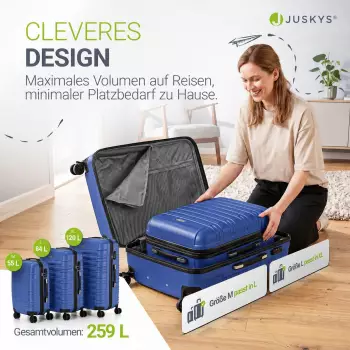 Juskys Rom 4-Rollen-Trolley Set 55/66/76 cm blau – Juskys Rom 4-Rollen-Trolley Set 55/66/76 cm blau für grenzenlose Reisefreiheit