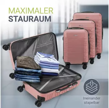 Juskys Rom 4-Rollen-Trolley Set 55/66/76 cm rosa – Juskys Rom 4-Rollen-Trolley Set 55/66/76 cm rosa bietet perfekte Größenvielfalt für jede Reise