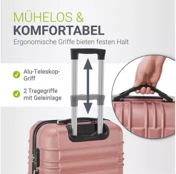 Juskys Rom 4-Rollen-Trolley Set 55/66/76 cm rosa – Mühelose Mobilität dank 360° drehbarer Rollen