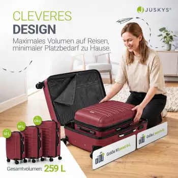 Juskys Rom 4-Rollen-Trolley Set 55/66/76 cm rot – Juskys Rom 4-Rollen-Trolley Set 55/66/76 cm rot für entspannte Reisen zu dritt