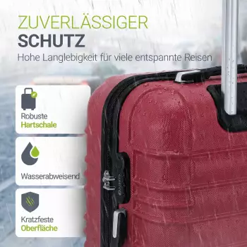 Juskys Rom 4-Rollen-Trolley Set 55/66/76 cm rot – Mühelose Mobilität dank 360° drehbarer Leichtlaufrollen