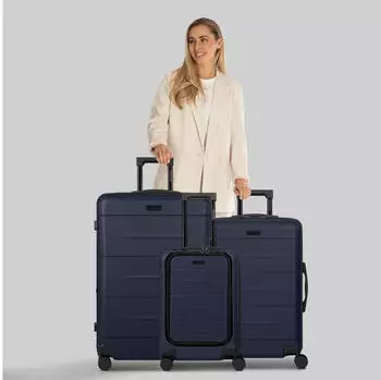 Police London 4-Rollen-Trolley Set 55/64/74 cm dark navy – Durchdachte Innenorganisation mit Laptopfach und erweiterbarem Volumen